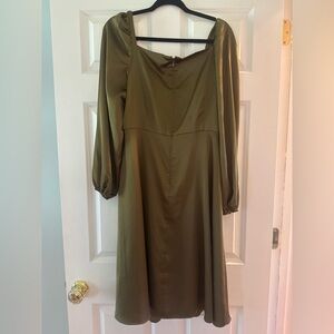 Olive Green Long Sleeve Midi Dress